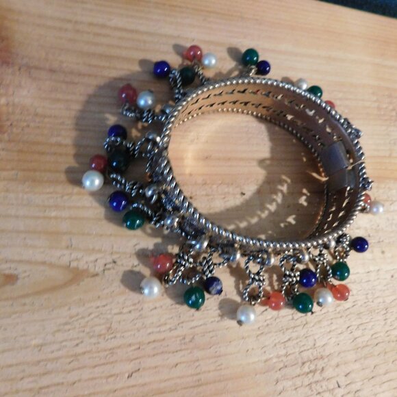 Ladies Metal Brushed Gold/Tan Detailed Bracelet - Picture 5 of 5